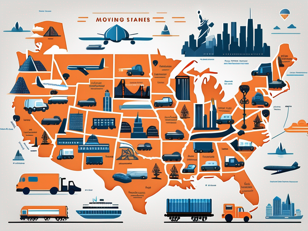 A vibrant map of the united states featuring various iconic landmarks
