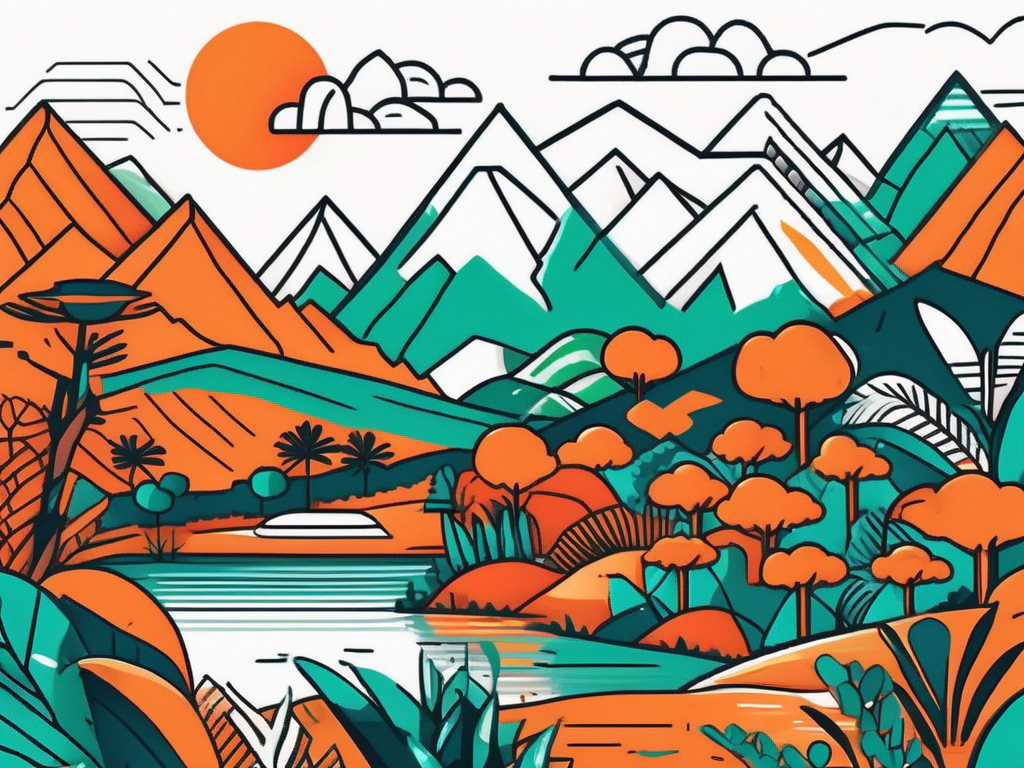 A vibrant south american landscape featuring iconic elements such as lush rainforests