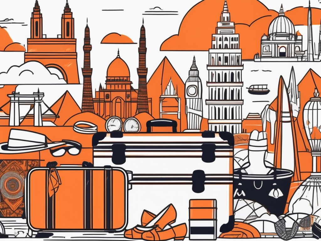 An open suitcase filled with various items representing different cultures