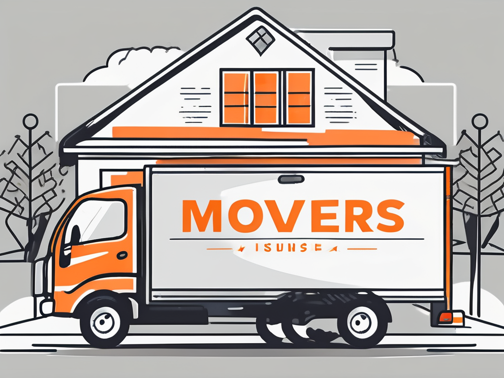 Draw an illustration of a moving truck parked in front of a house