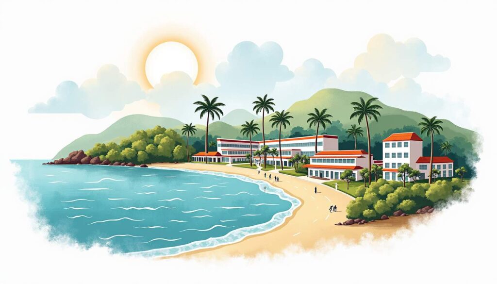 A vibrant landscape of puerto rico featuring a blend of healthcare facilities such as hospitals