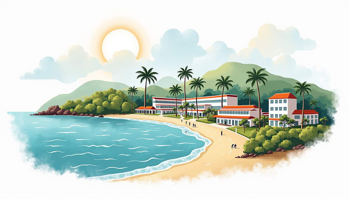 A vibrant landscape of puerto rico featuring a blend of healthcare facilities such as hospitals
