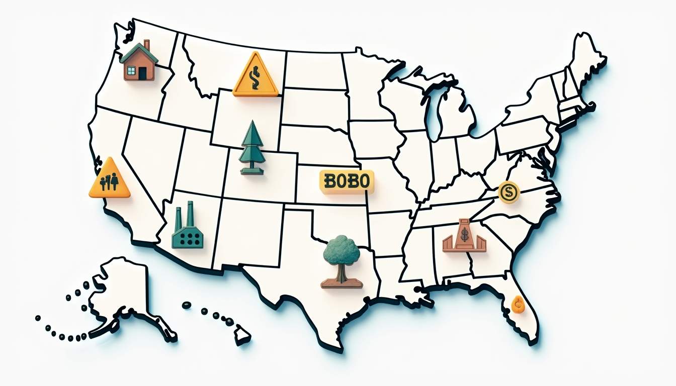 A detailed map highlighting various regions with icons representing different tax incentives