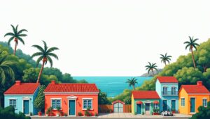 A vibrant puerto rican landscape featuring a mix of colorful houses