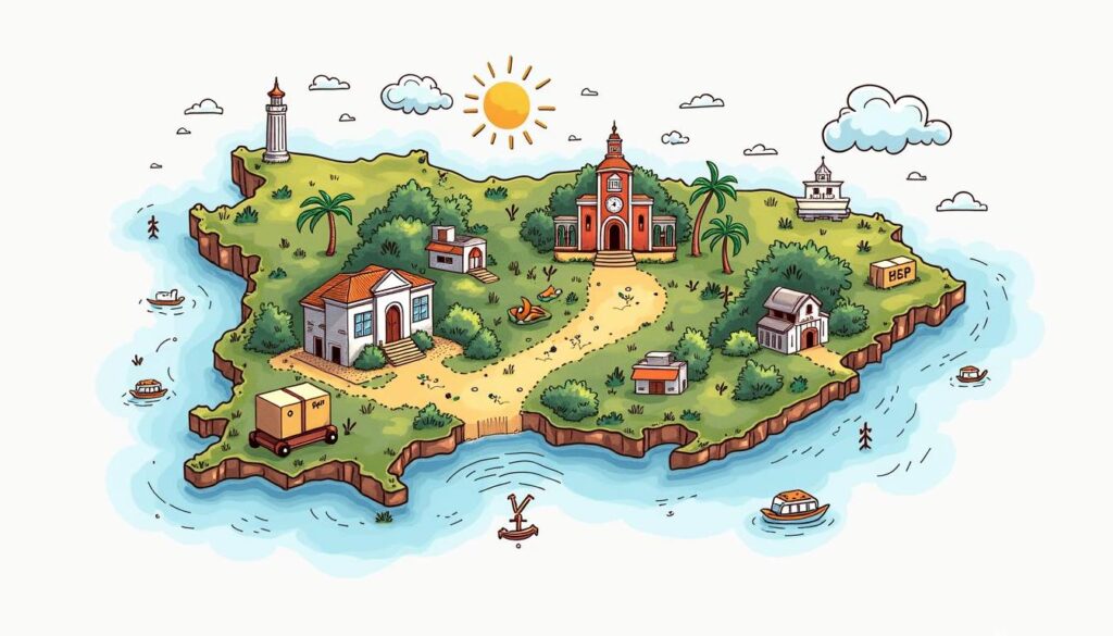 An abstract map of puerto rico featuring iconic elements such as lush tropical landscapes