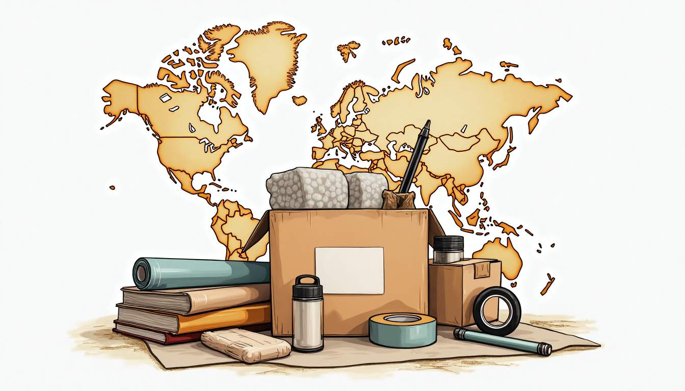 A well-organized moving box surrounded by neatly labeled packing supplies