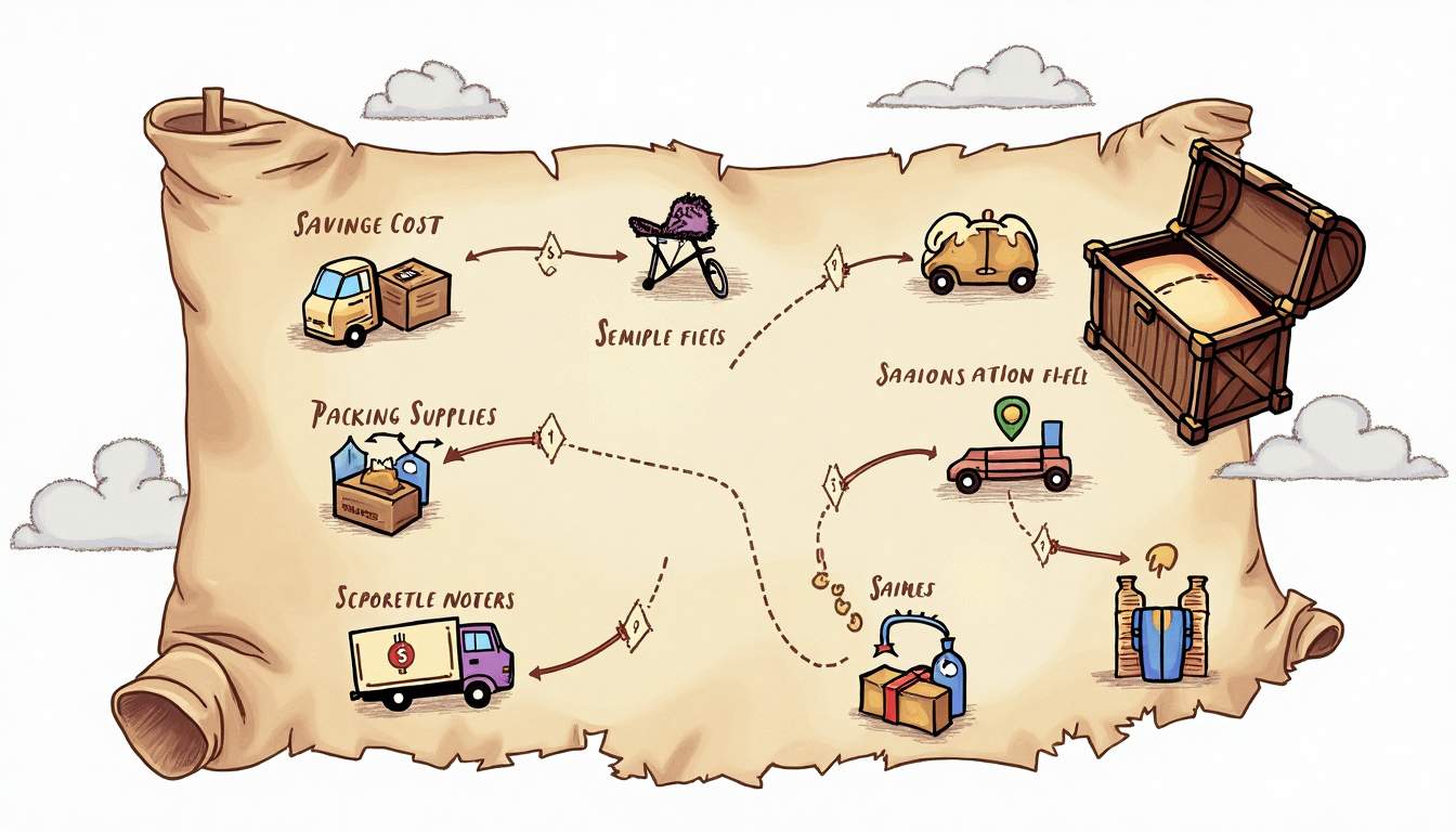 A whimsical treasure map that highlights various hidden costs associated with a local move