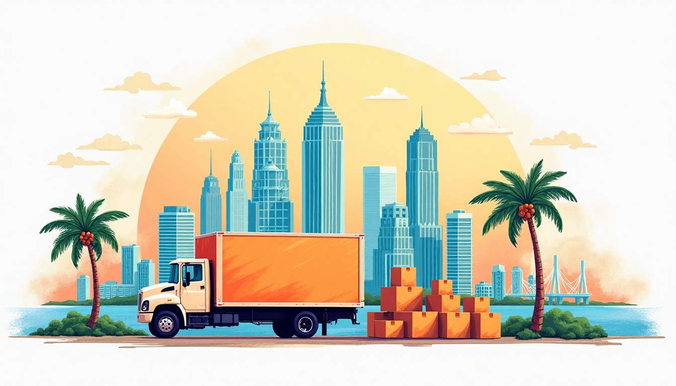 A vibrant cityscape of miami featuring iconic landmarks
