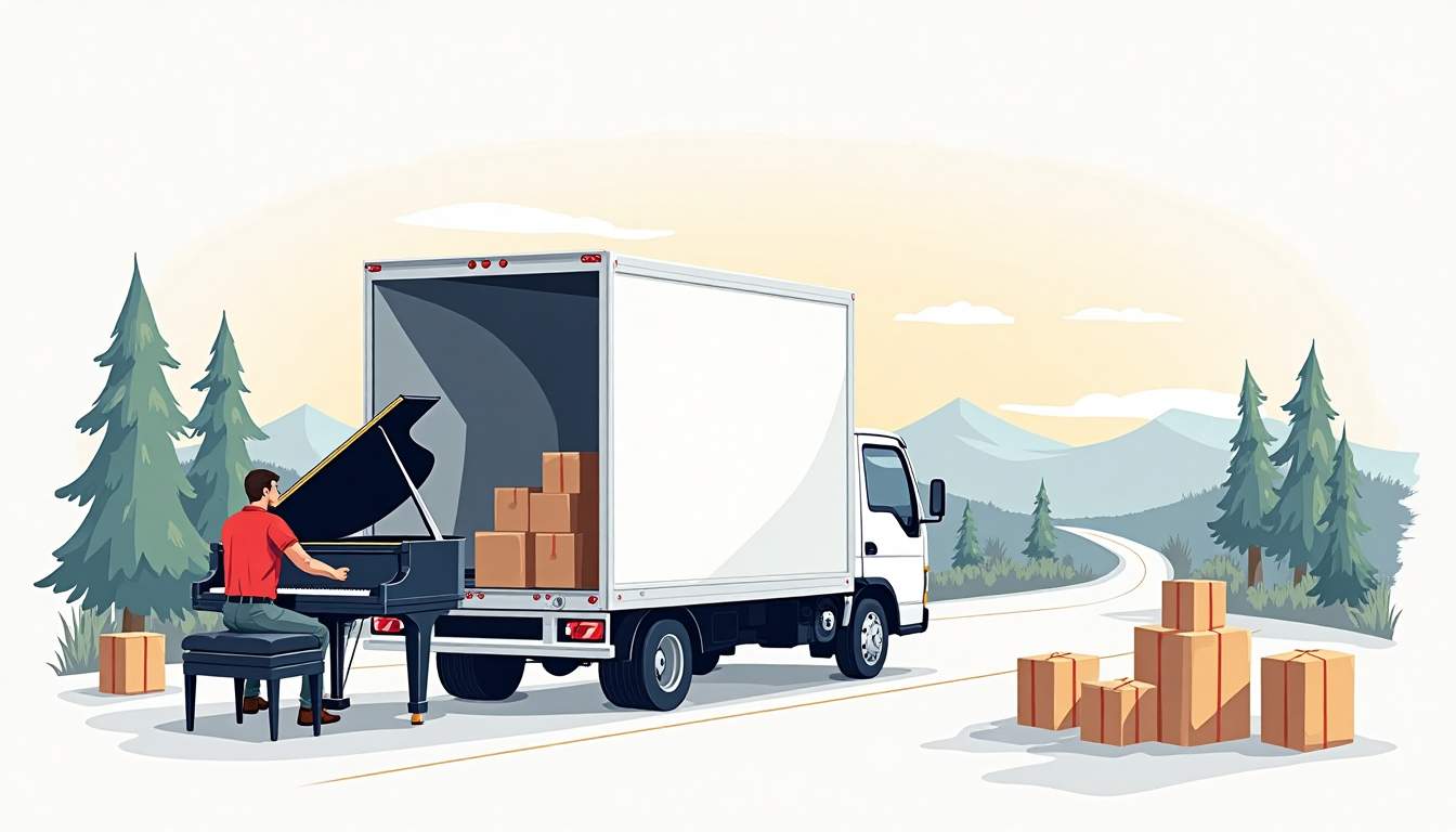 A grand piano being carefully loaded onto a moving truck