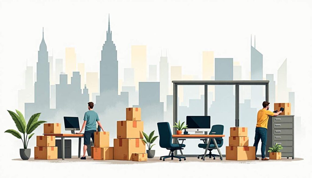 An organized office space being efficiently packed up