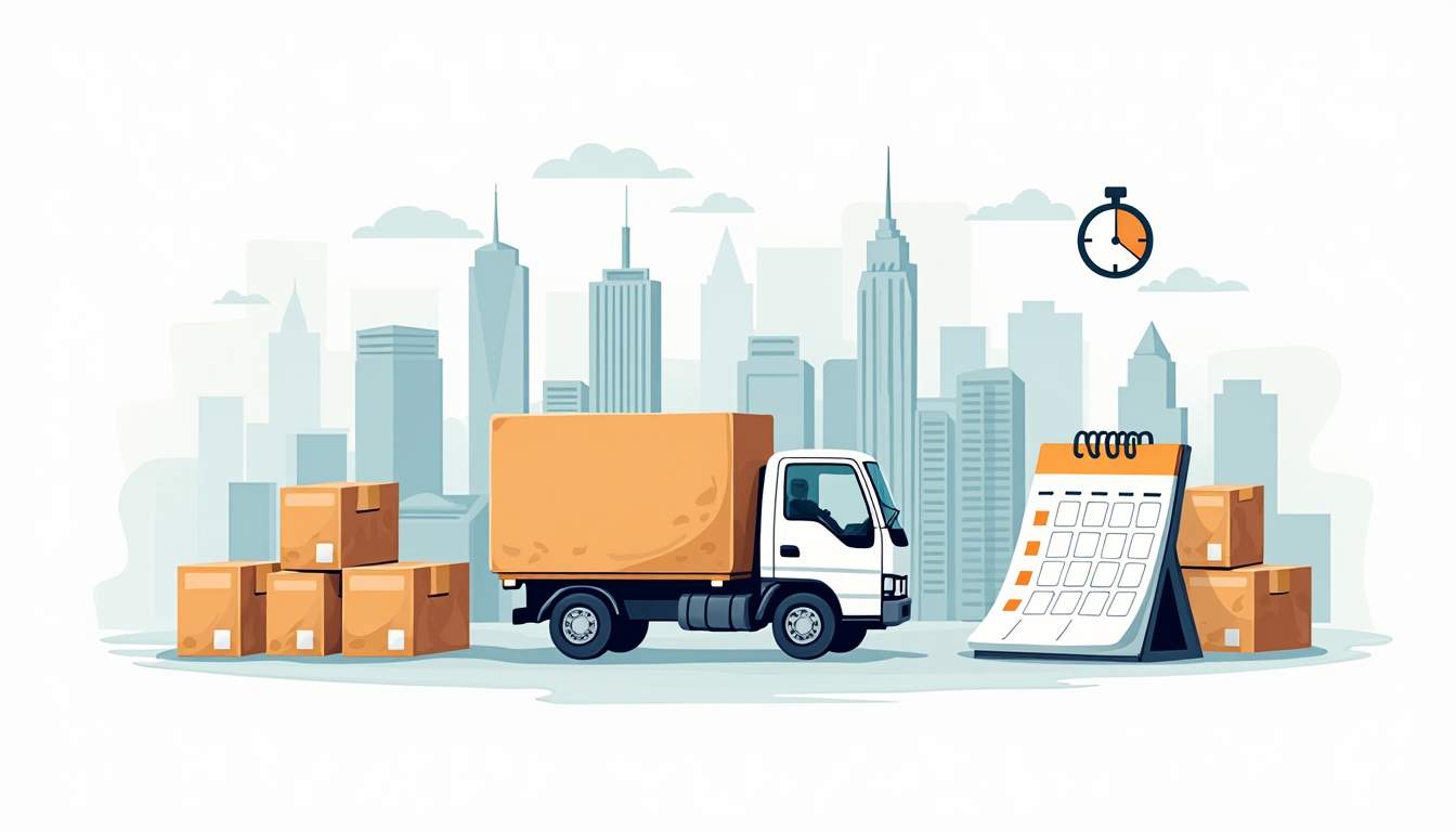 A well-organized moving truck surrounded by neatly stacked boxes