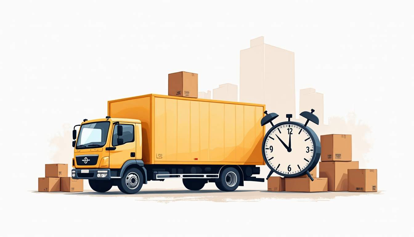 An organized moving truck surrounded by neatly packed boxes