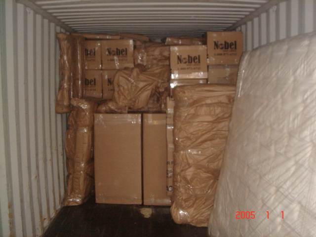 Nobel household goods loaded inside an international shipping container
