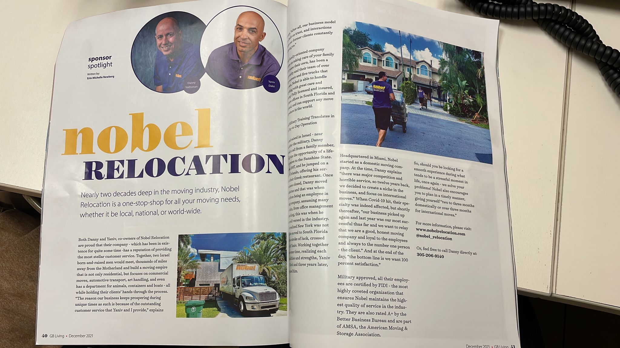 Nobel Relocation featured in Golden Beach Living publication